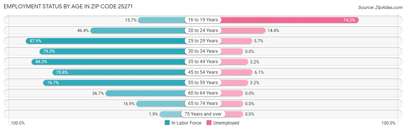 Employment Status by Age in Zip Code 25271