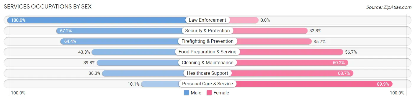 Services Occupations by Sex in Zip Code 25302
