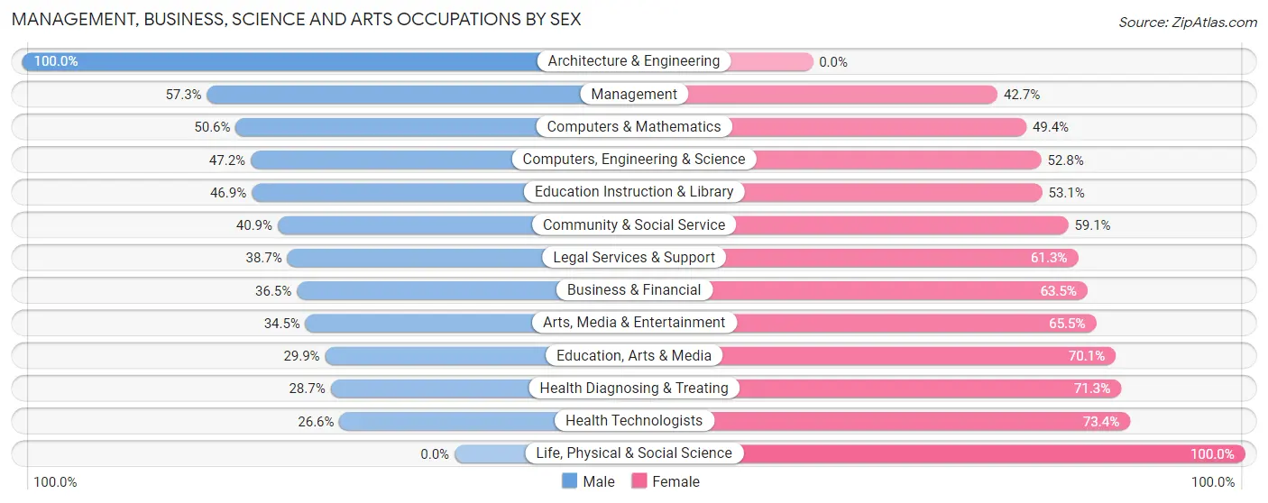 Management, Business, Science and Arts Occupations by Sex in Zip Code 25303