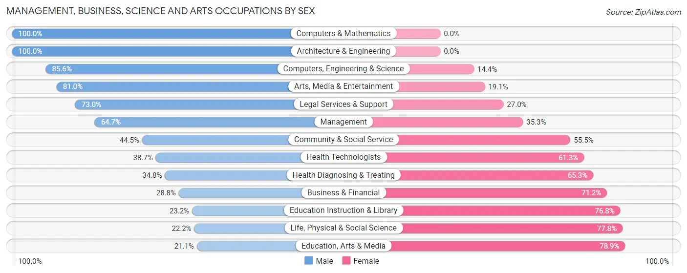 Management, Business, Science and Arts Occupations by Sex in Zip Code 25304