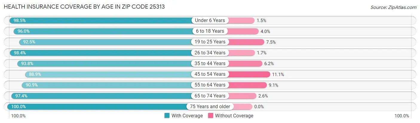 Health Insurance Coverage by Age in Zip Code 25313