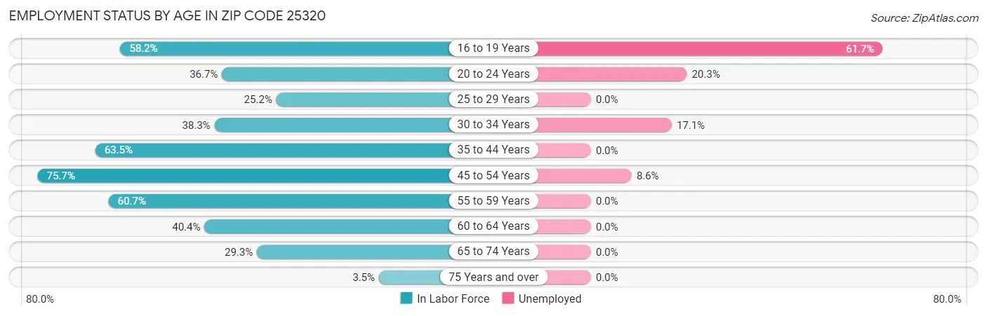 Employment Status by Age in Zip Code 25320