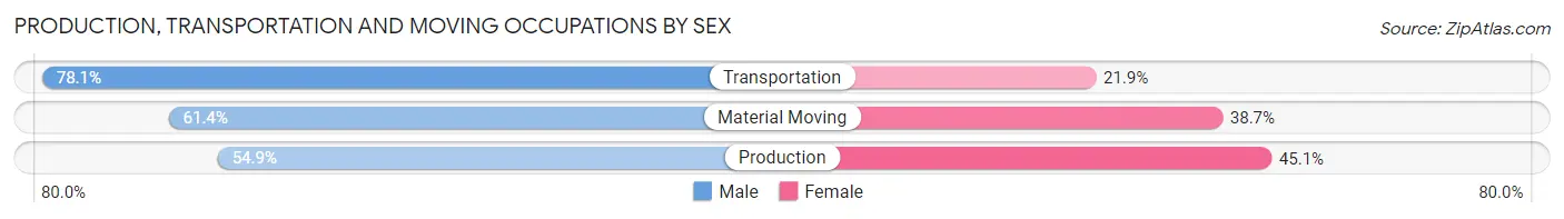 Production, Transportation and Moving Occupations by Sex in Zip Code 25413