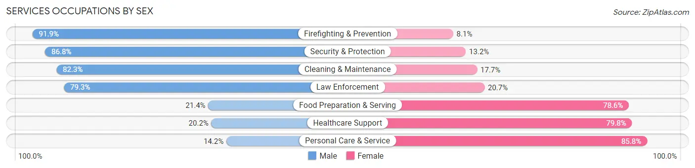 Services Occupations by Sex in Zip Code 25425