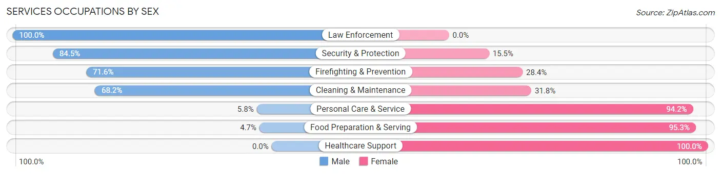 Services Occupations by Sex in Zip Code 25427