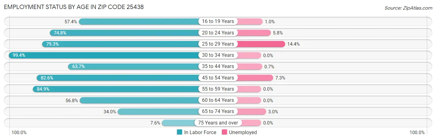 Employment Status by Age in Zip Code 25438