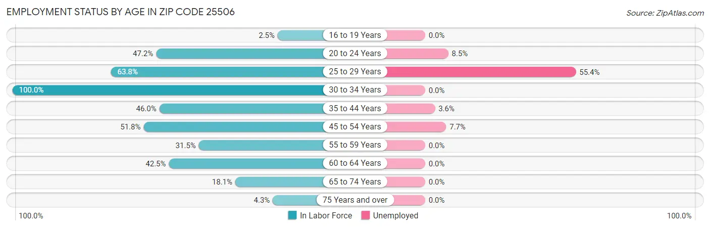 Employment Status by Age in Zip Code 25506