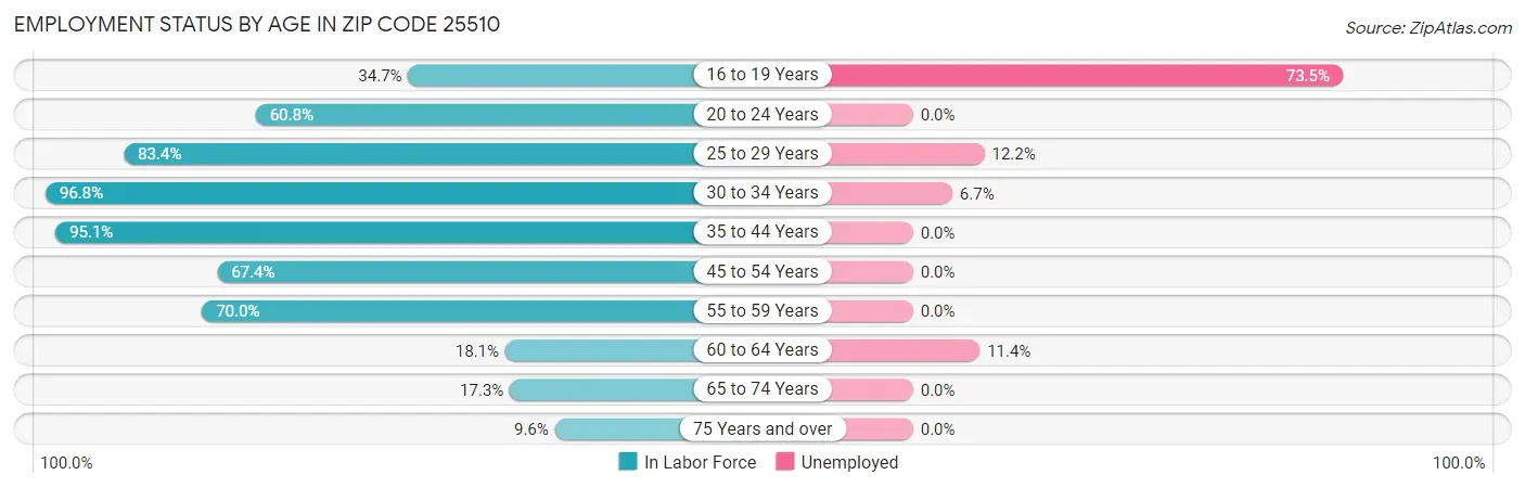 Employment Status by Age in Zip Code 25510