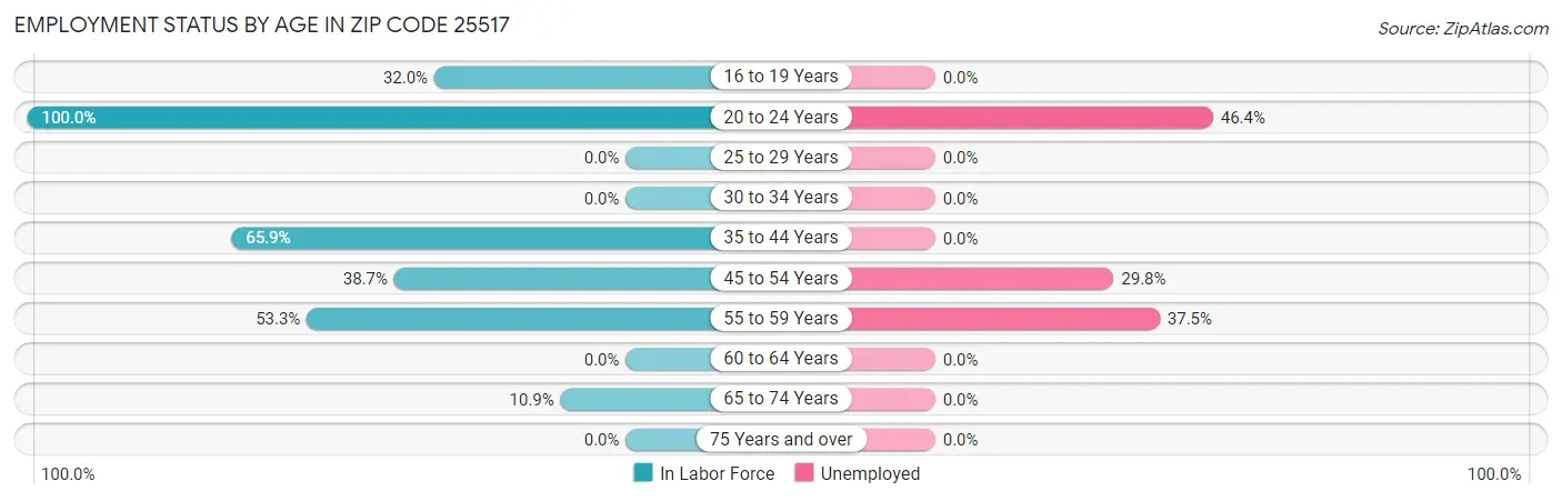 Employment Status by Age in Zip Code 25517