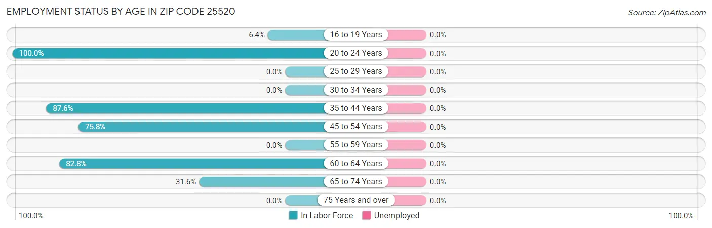 Employment Status by Age in Zip Code 25520