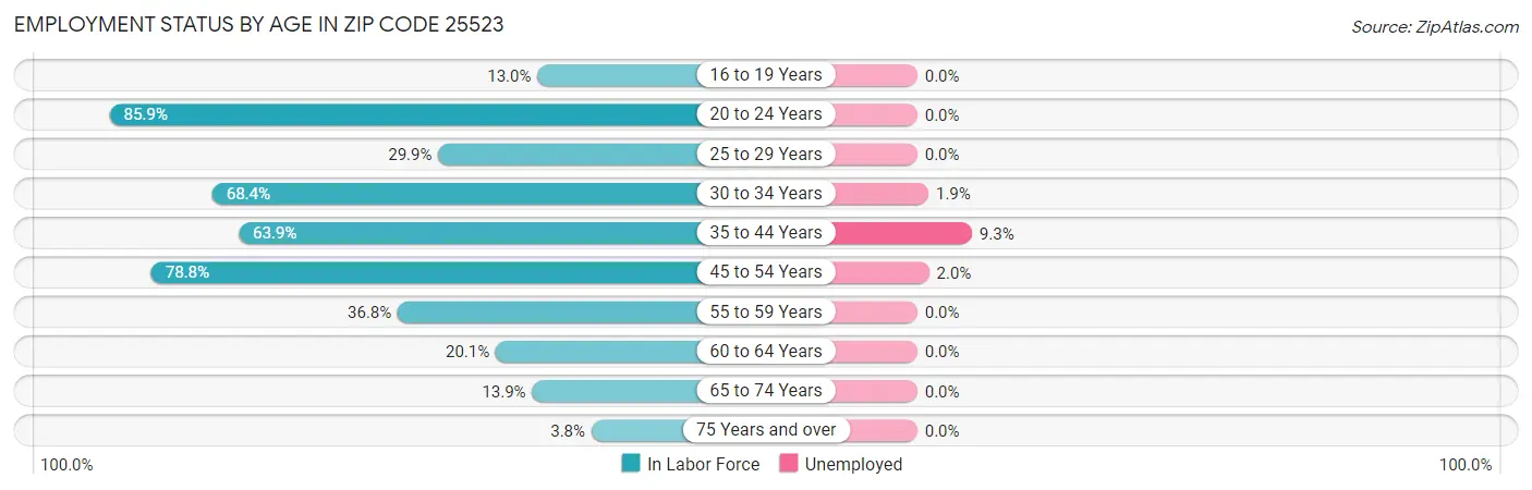 Employment Status by Age in Zip Code 25523