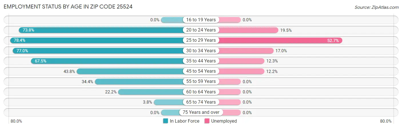 Employment Status by Age in Zip Code 25524