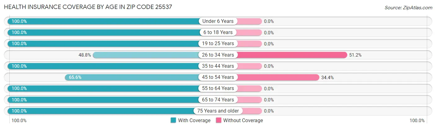 Health Insurance Coverage by Age in Zip Code 25537