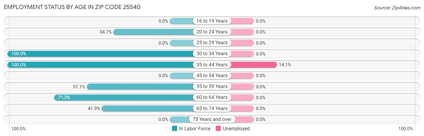 Employment Status by Age in Zip Code 25540