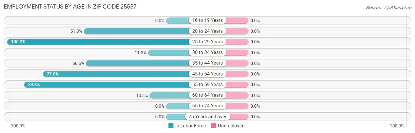 Employment Status by Age in Zip Code 25557