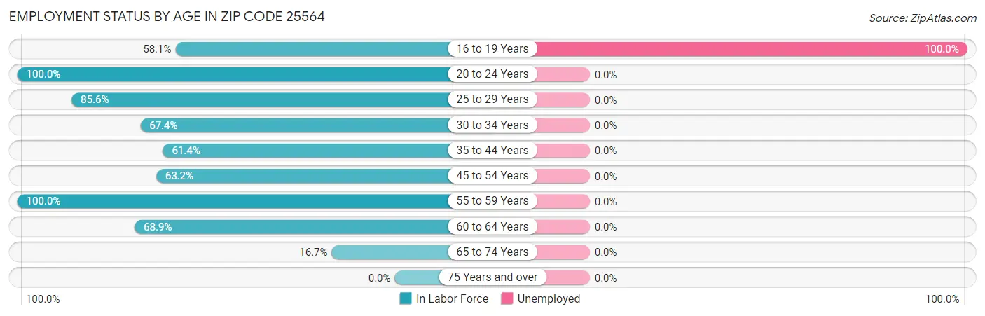 Employment Status by Age in Zip Code 25564