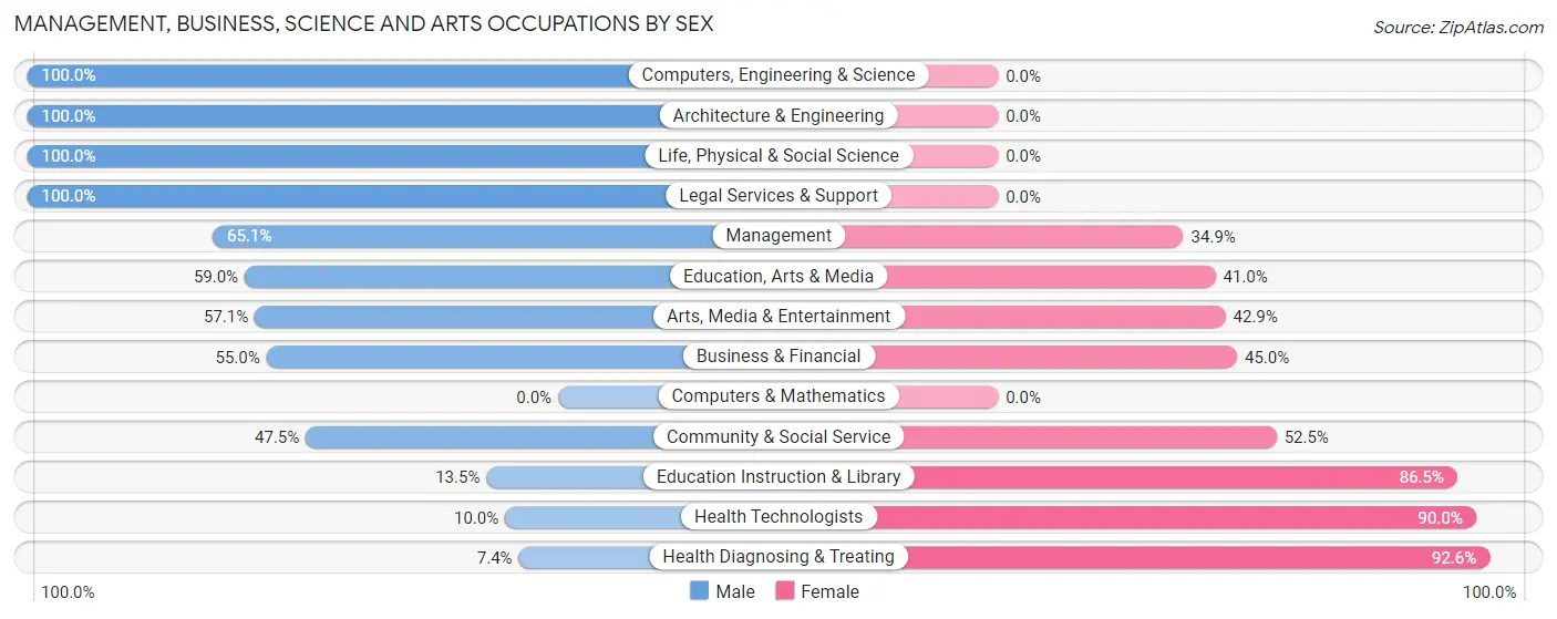 Management, Business, Science and Arts Occupations by Sex in Zip Code 25601