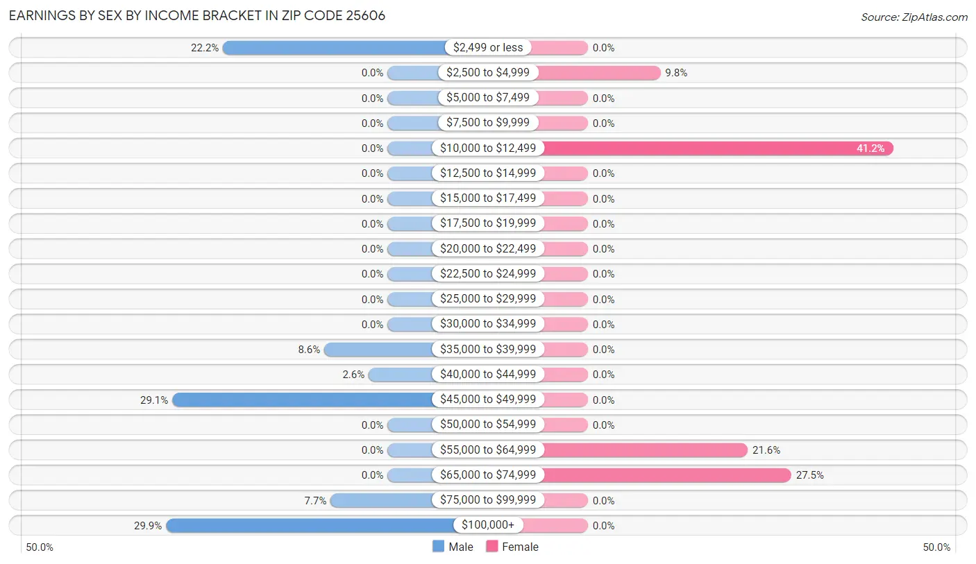 Earnings by Sex by Income Bracket in Zip Code 25606