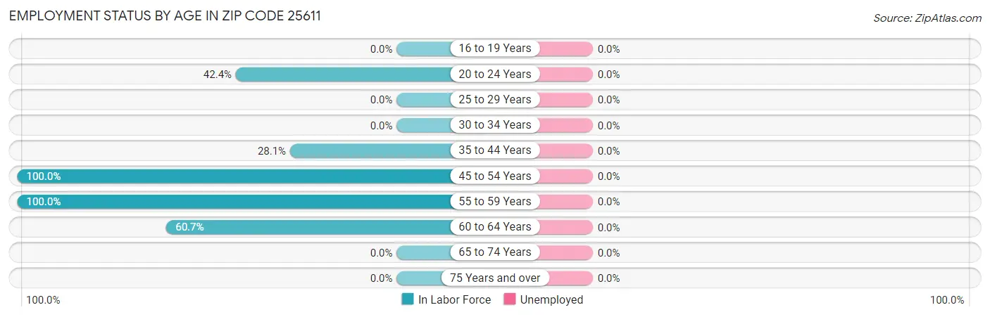Employment Status by Age in Zip Code 25611