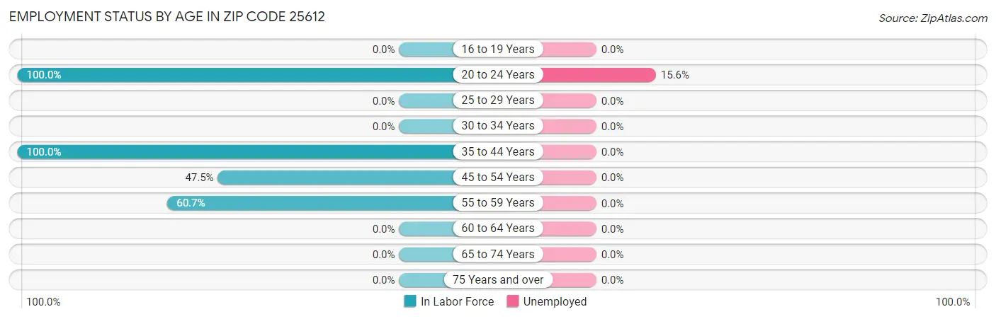 Employment Status by Age in Zip Code 25612