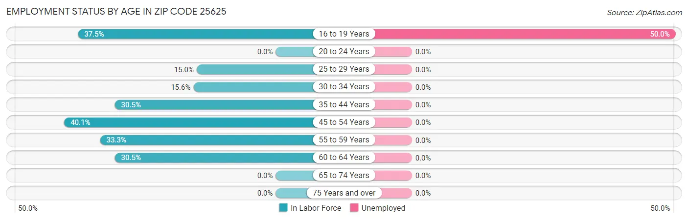 Employment Status by Age in Zip Code 25625