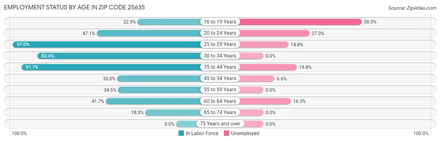Employment Status by Age in Zip Code 25635