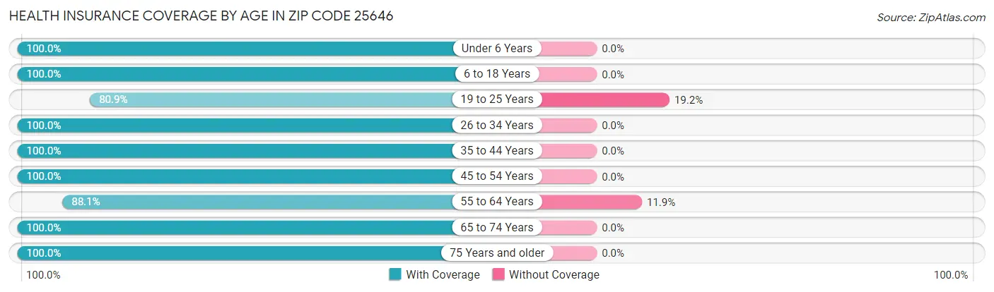 Health Insurance Coverage by Age in Zip Code 25646