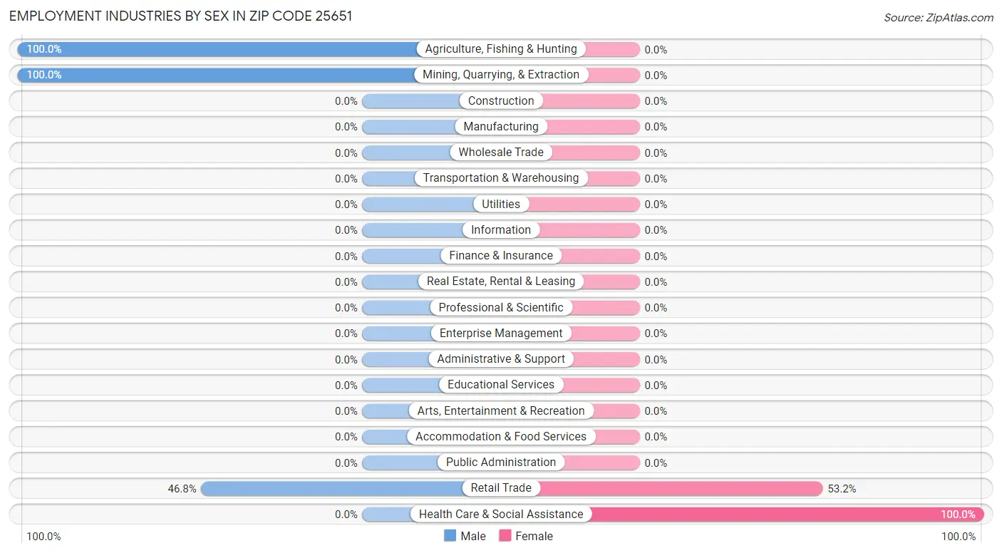 Employment Industries by Sex in Zip Code 25651