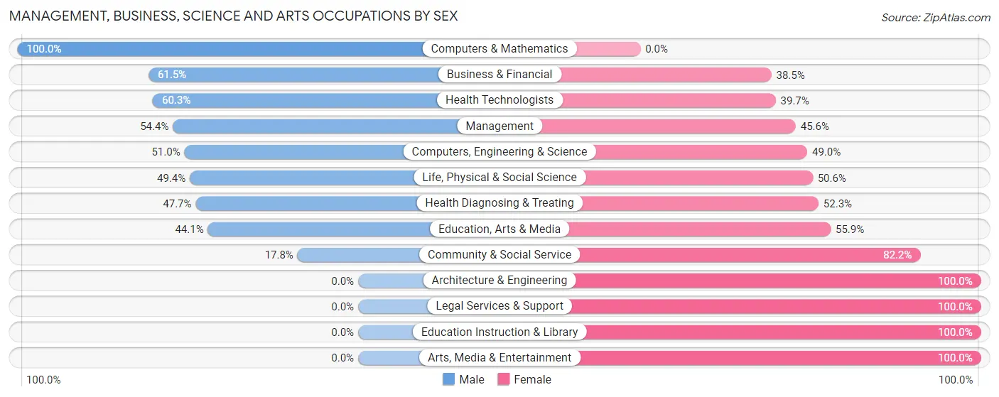 Management, Business, Science and Arts Occupations by Sex in Zip Code 25661