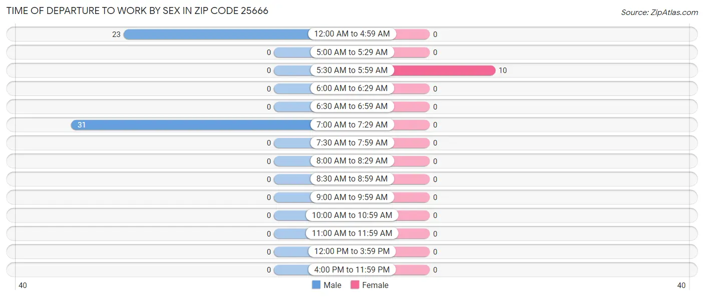 Time of Departure to Work by Sex in Zip Code 25666