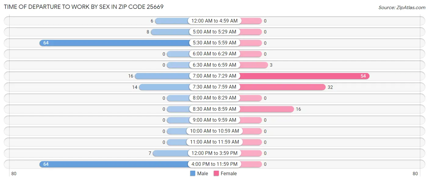 Time of Departure to Work by Sex in Zip Code 25669