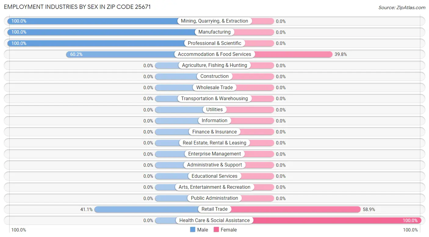 Employment Industries by Sex in Zip Code 25671