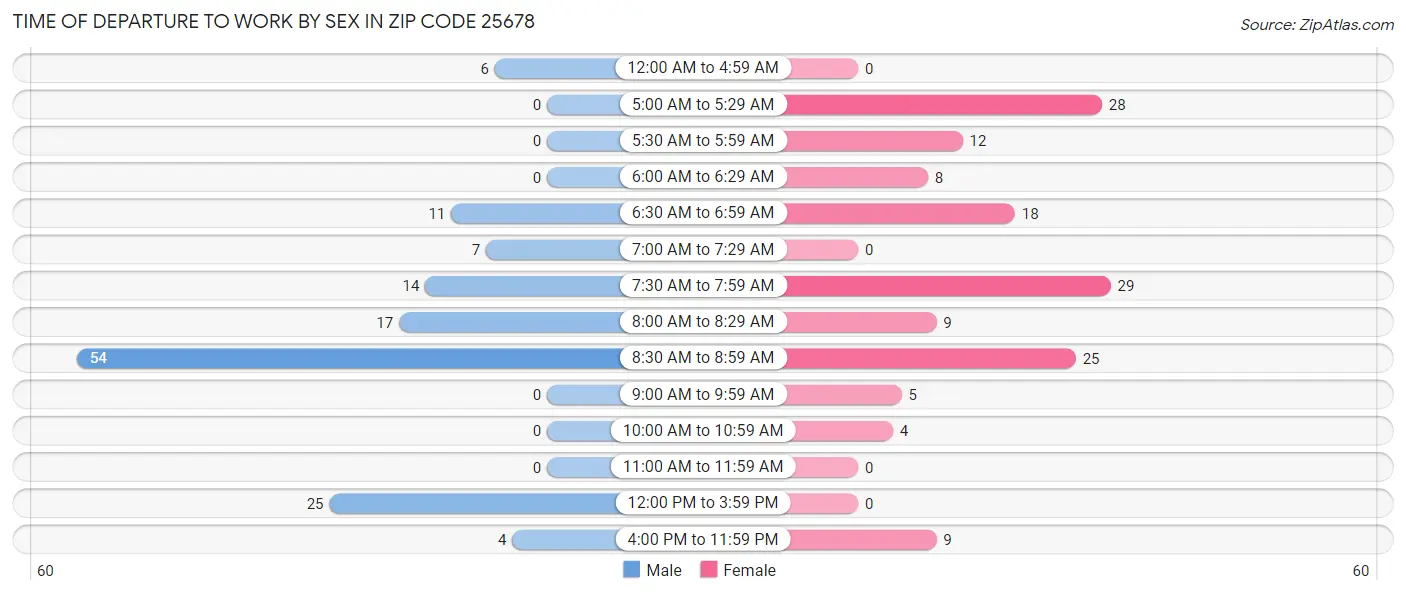 Time of Departure to Work by Sex in Zip Code 25678