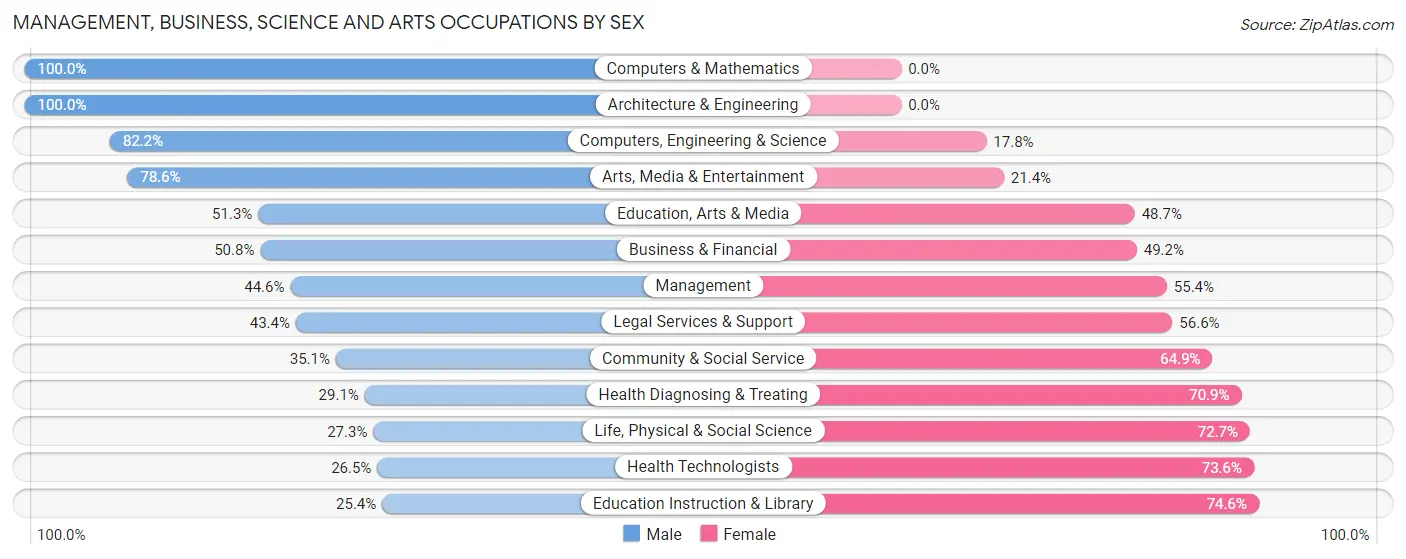 Management, Business, Science and Arts Occupations by Sex in Zip Code 25801