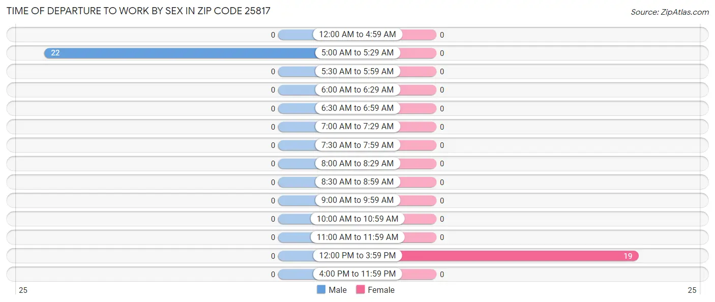 Time of Departure to Work by Sex in Zip Code 25817