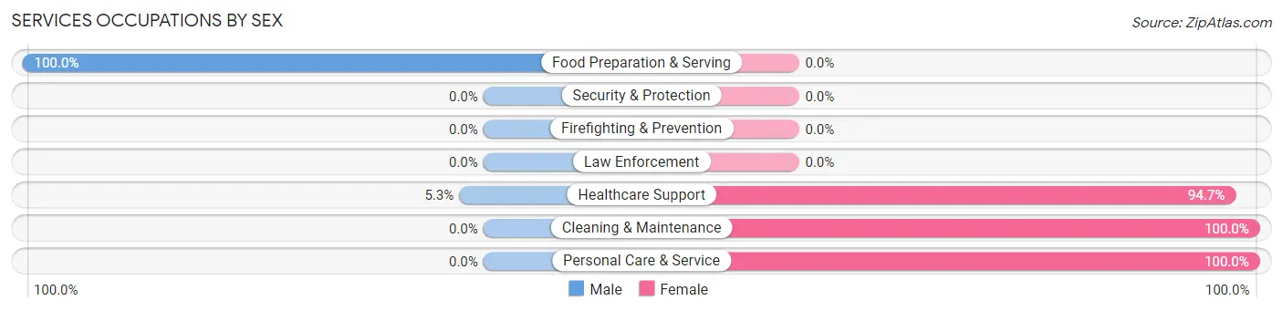Services Occupations by Sex in Zip Code 25825