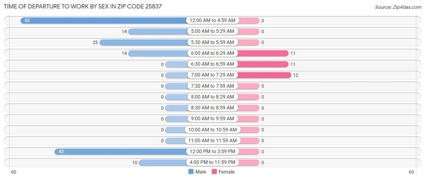 Time of Departure to Work by Sex in Zip Code 25837