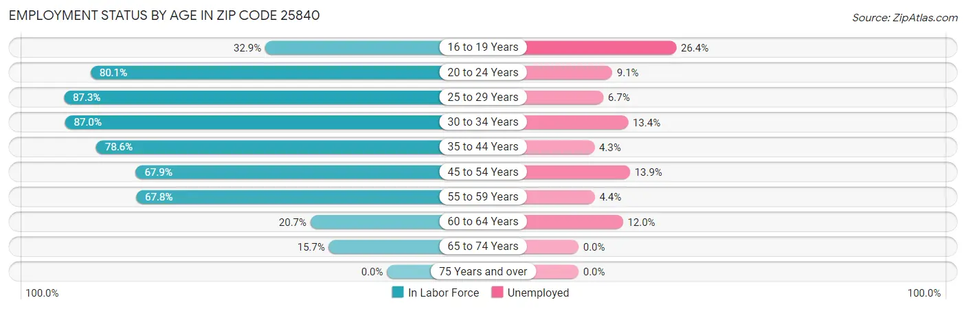 Employment Status by Age in Zip Code 25840