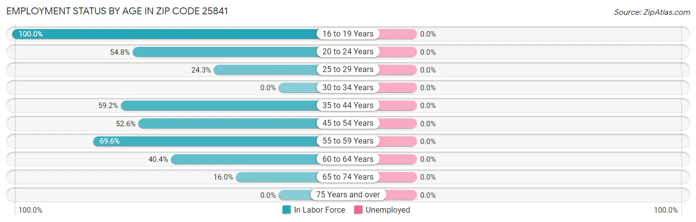 Employment Status by Age in Zip Code 25841