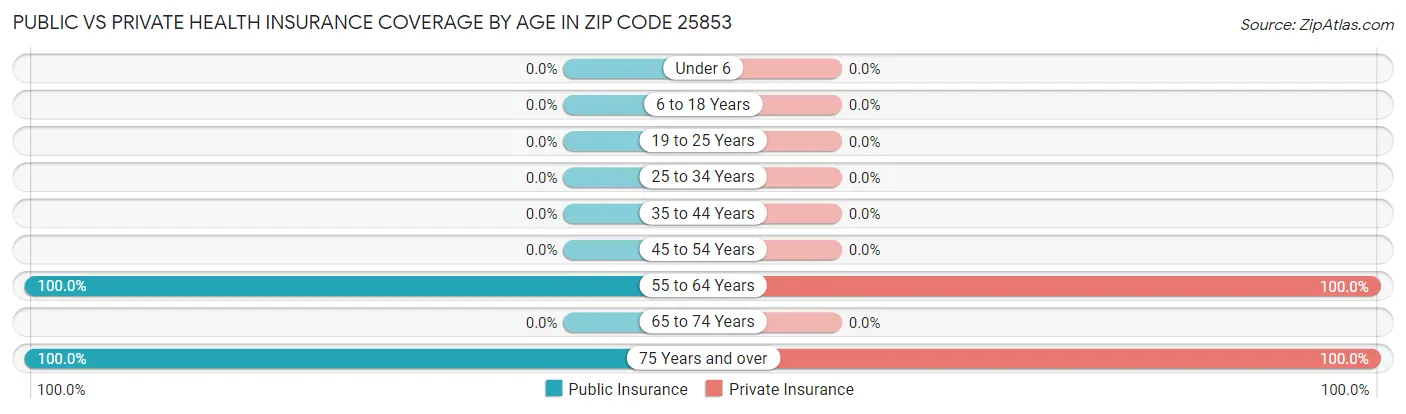 Public vs Private Health Insurance Coverage by Age in Zip Code 25853