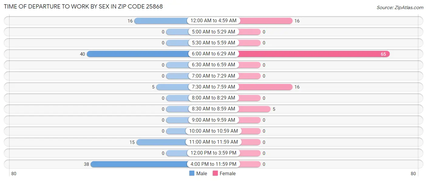 Time of Departure to Work by Sex in Zip Code 25868