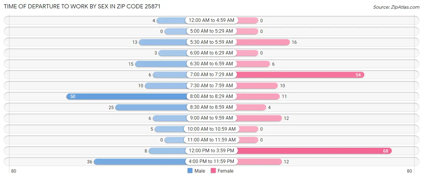 Time of Departure to Work by Sex in Zip Code 25871