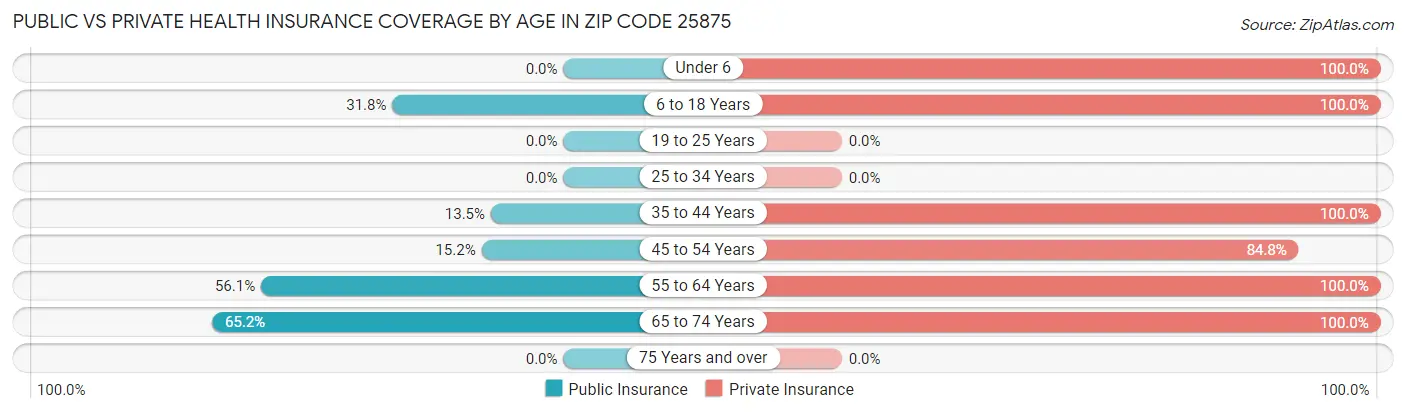 Public vs Private Health Insurance Coverage by Age in Zip Code 25875
