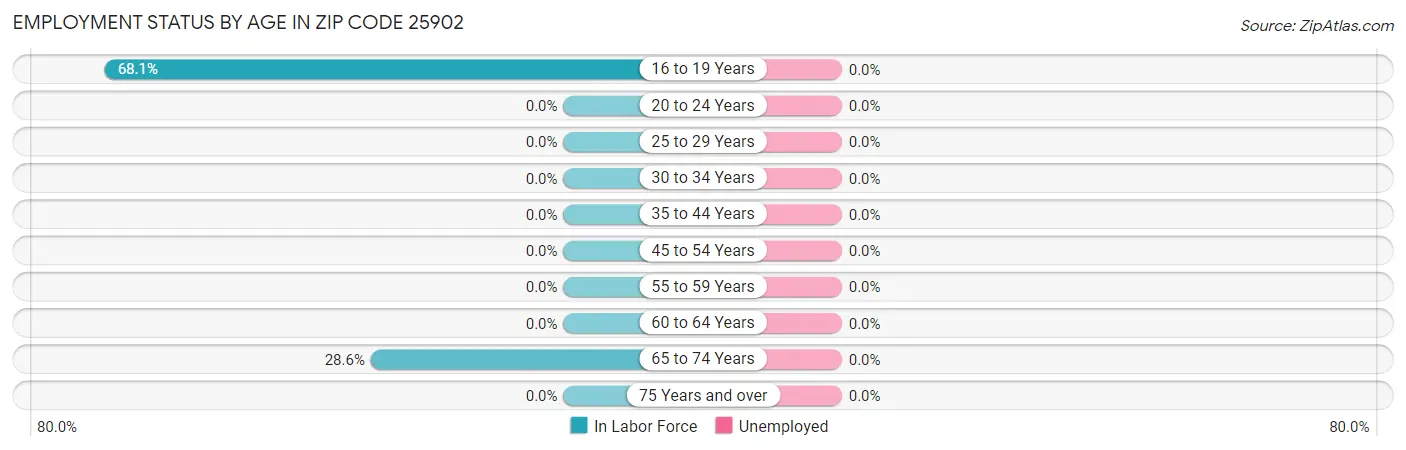 Employment Status by Age in Zip Code 25902
