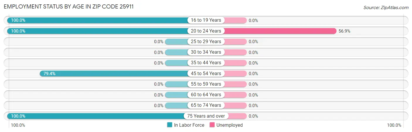 Employment Status by Age in Zip Code 25911