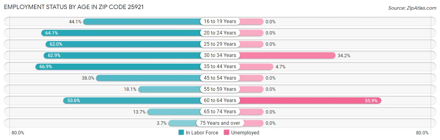 Employment Status by Age in Zip Code 25921