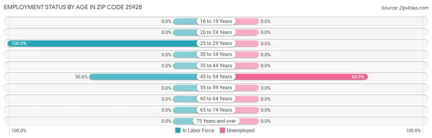Employment Status by Age in Zip Code 25928