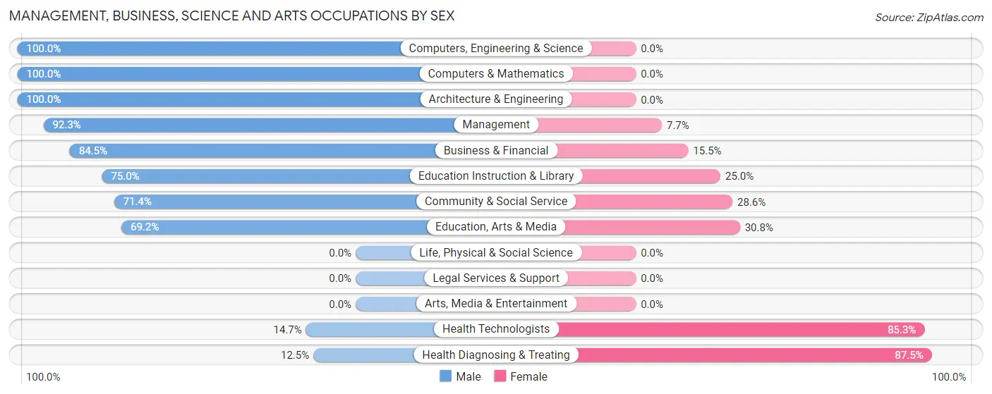 Management, Business, Science and Arts Occupations by Sex in Zip Code 25962