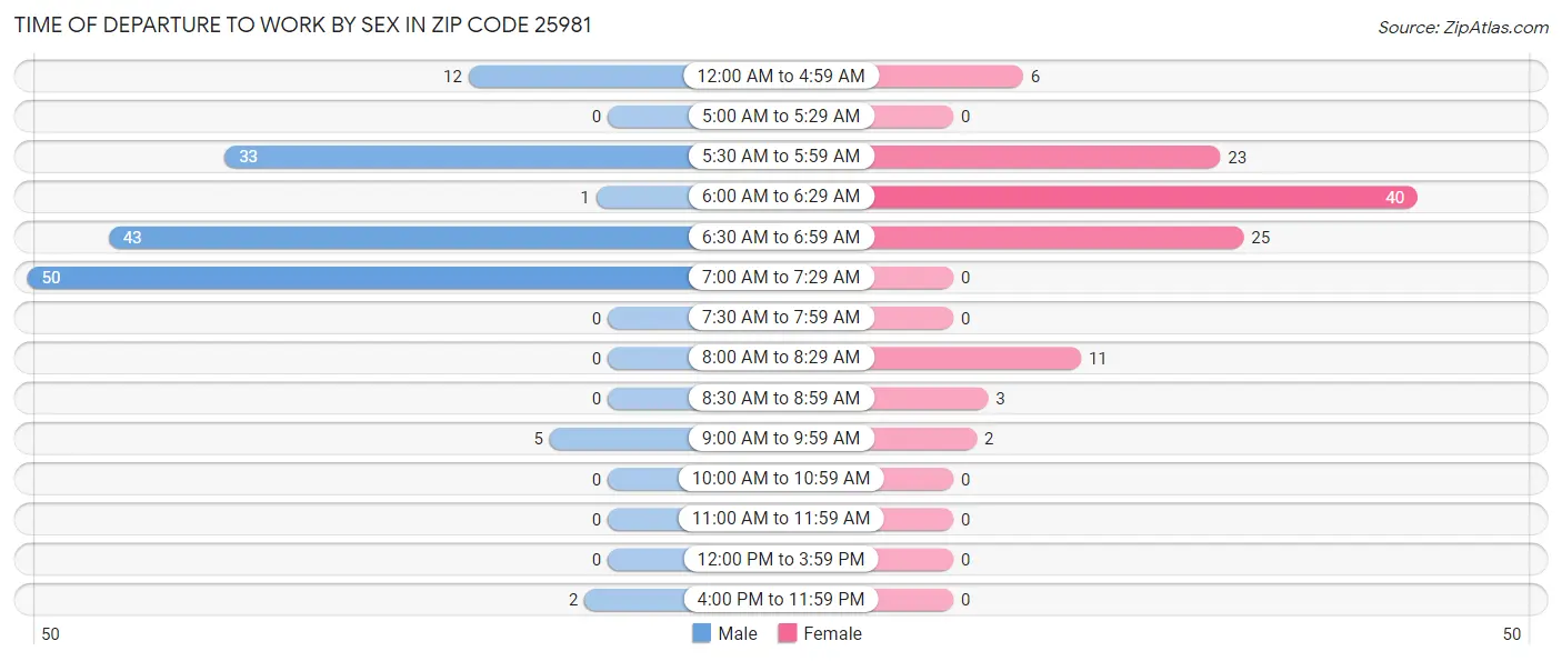 Time of Departure to Work by Sex in Zip Code 25981