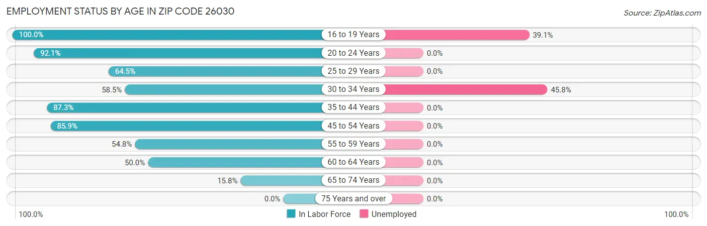 Employment Status by Age in Zip Code 26030
